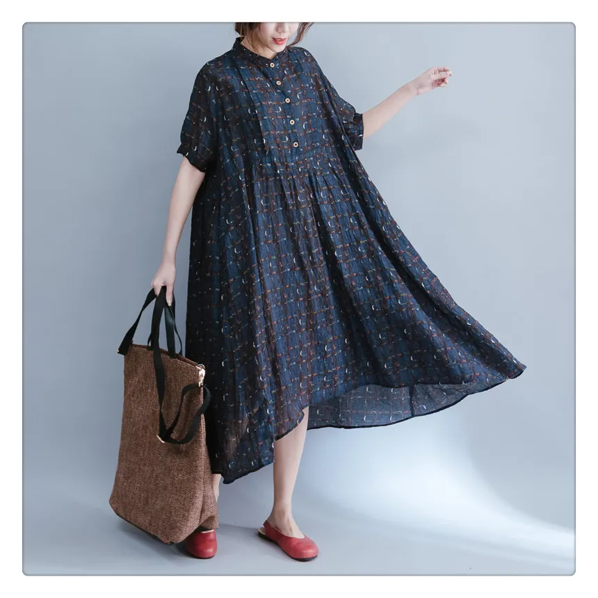 Женское льняное платье-рубашка размера плюс в ретро-стиле,, летнее элегантное винтажное длинное платье в Корейском стиле, 4XL 5XL