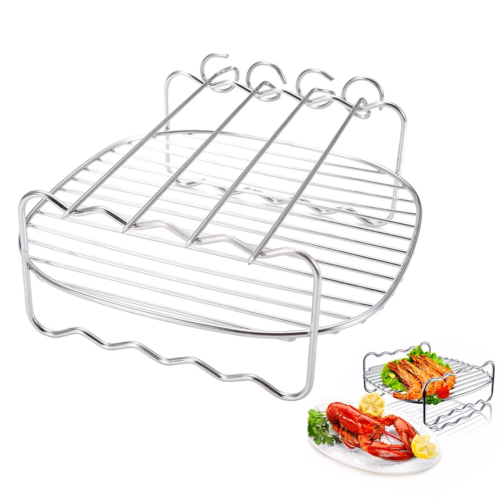 

New Double Layer Stainless steel Replacement BBQ Rack Skewers Baking Tray For Air Fryer Barbecue Rack Baking Tray BBQ Rack