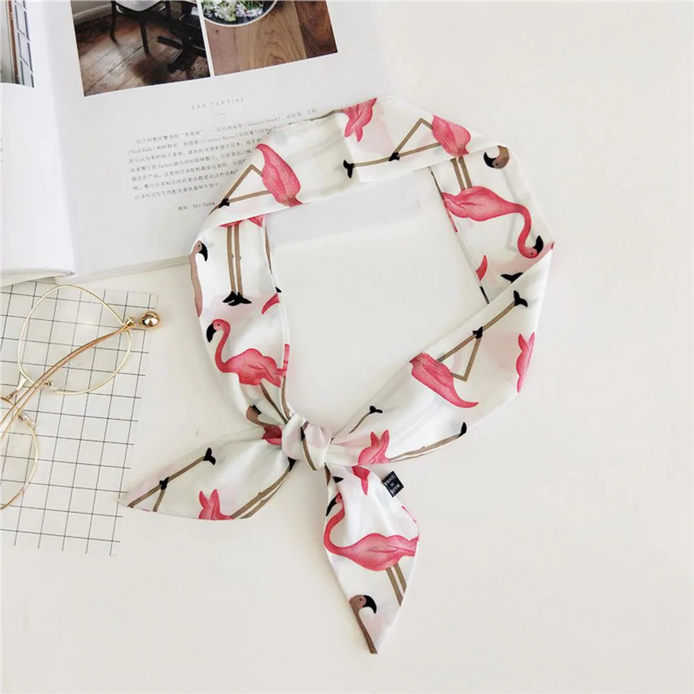 

Fashion Summer Elegant Women Soft Vintage Floral Silk Square Scarf Small Handle Bag Ribbons Ladies Headband Hair Tie Band Shawl