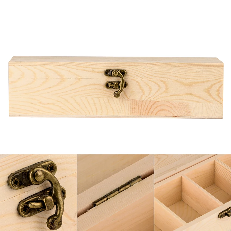 4 Compartment Wooden Storage Box Tea Jewelry Watch Container Case with Lock
