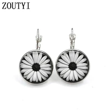 New/glamour fashion vintage floral daisy pattern photo earrings, convex and concave glass ladies earrings. vintage floral pattern velveteen panel waistcoat