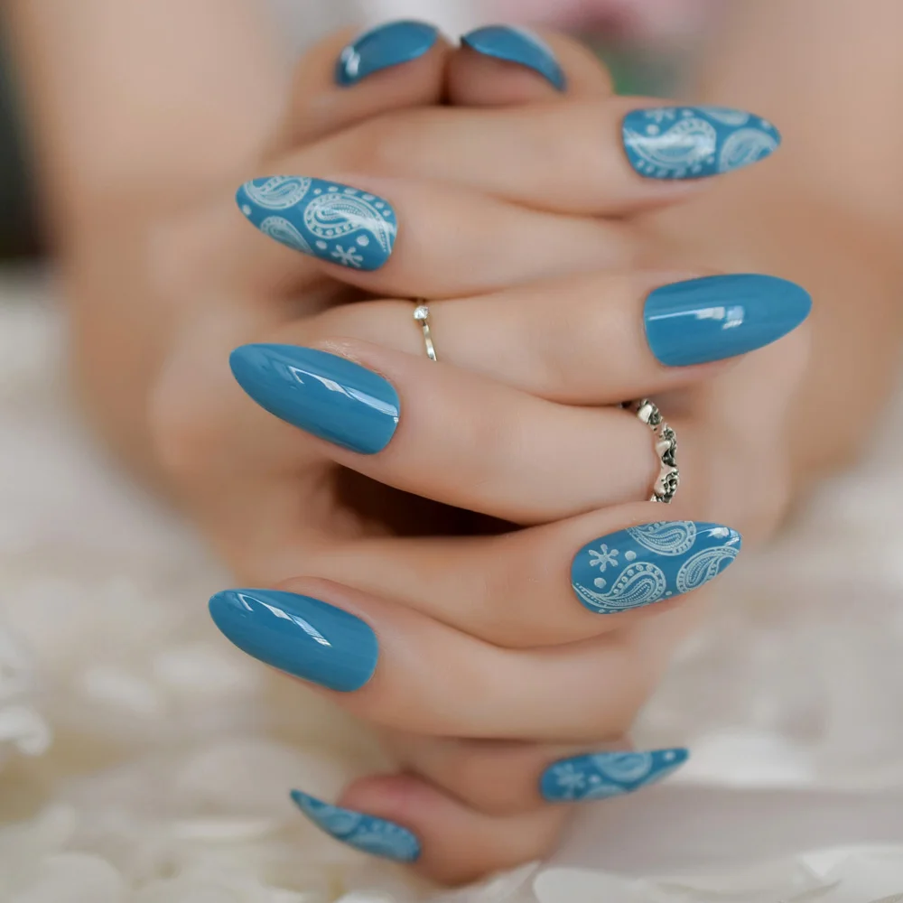 Stiletto Nail Art Tips белый коралл морской мир гель острые поддельные ногти дизайн нажмите на 24