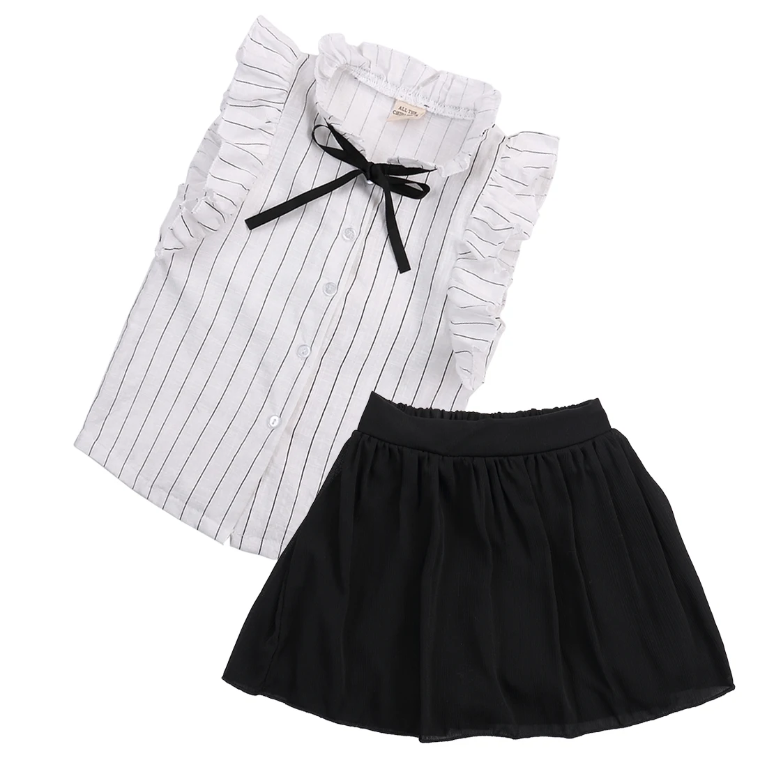 white top and black skirt outfit