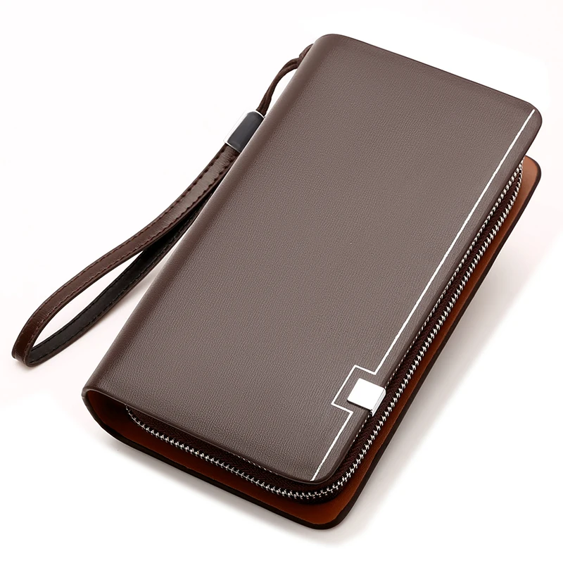 KANGAROO Brand Men Clutch Bag Fashion Leather Long Purse Double Zipper  Business Wallet Black Brown Male Casual Handy Bag - AliExpress