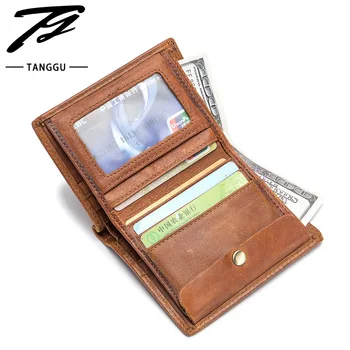 

Male Wallet Men's Purse Short Genuine Leather Cowhide Cow Card Holder Photo Cartera Hombre Vintage High Quality Brand Slim