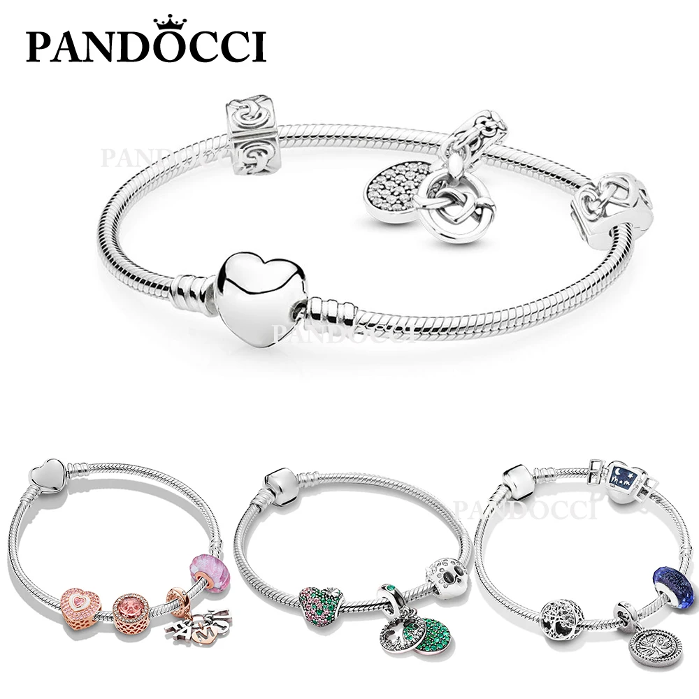 

PANDOCCI 100% 925 Sterling Silver Dazzling Four-leaf Clover ZT0302 Heart Rhyme ZT0303 Family Origin KNOTTED HEARTS BRACELET SET