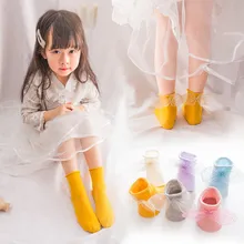 Хлопковые носки для малышей милые однотонные носки для маленьких девочек с большим блестящим бантом модные детские Носки ярких цветов