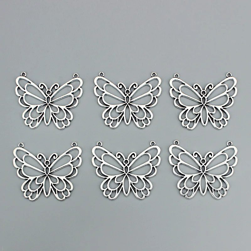 8PCS Tibetan Silver Hollow Open Animal Butterfly Insect Charms Pendants for DIY Jewelry Necklace Making Findings 57x48mm