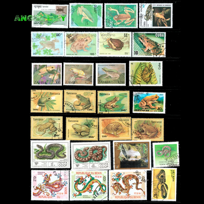 100 PCS All Different Reptiles Unused Postage Stamps With Post Mark For Collection