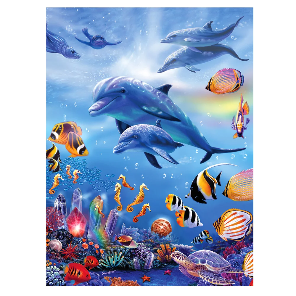 

DIY Diamond Painting sea animal dolphin turtle full Diamond embroidery Ocean kingdom full Diamond Mosaic painting fish decor