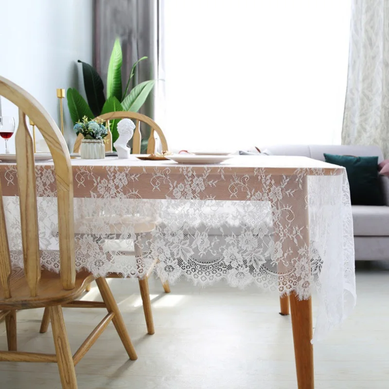 

Translucent Lace Tablecloth White Soft Lace Tablecloth Pastoral Style