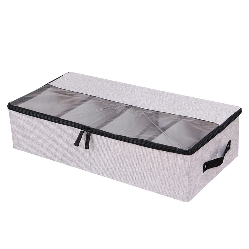 Хлопковый льняной органайзер для обуви, коробка для тапки, шкаф, контейнер для хранения одежды, Складной Подвесной с прозрачным окном, чехол под кровать - Цвет: Light Gray