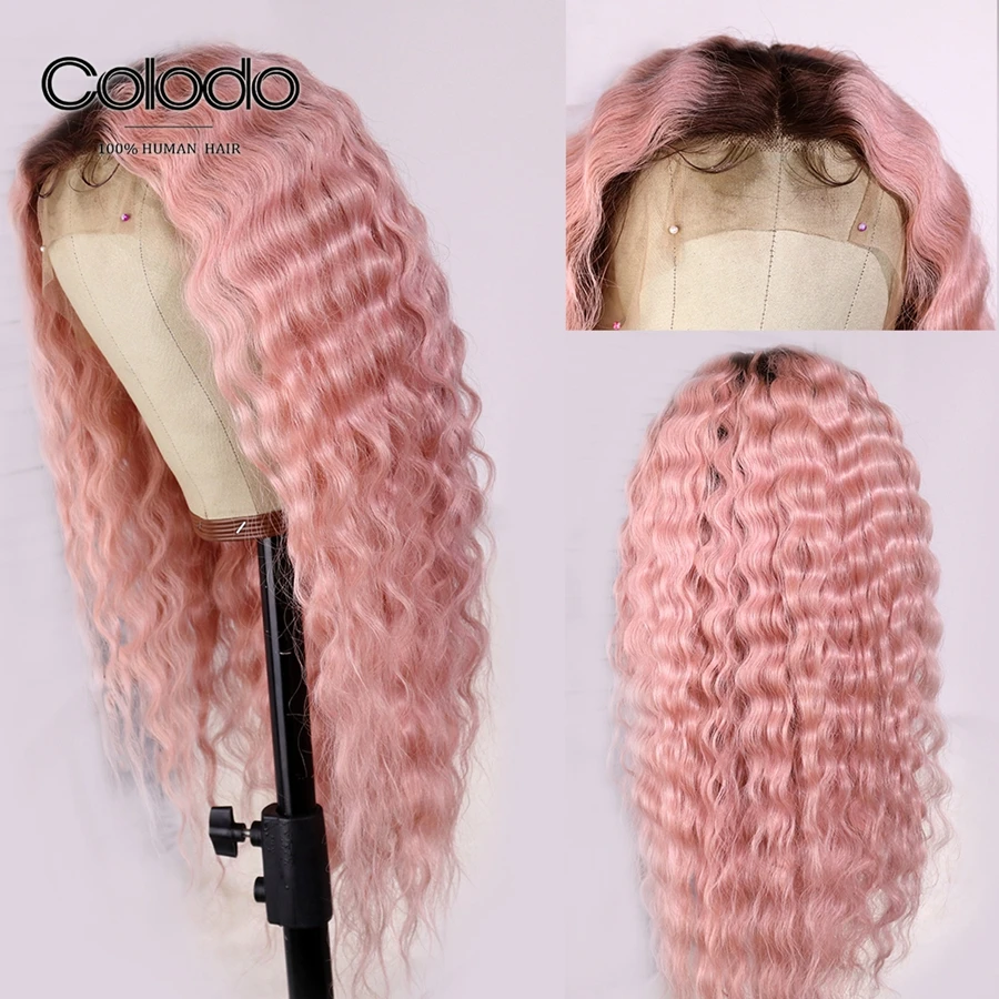 Колодо 13х4 кружевные передние розовые волосы парик с короткими корнями 150% бразильские кудрявые человеческие волосы парик Remy коричневые кружевные парики для женщин