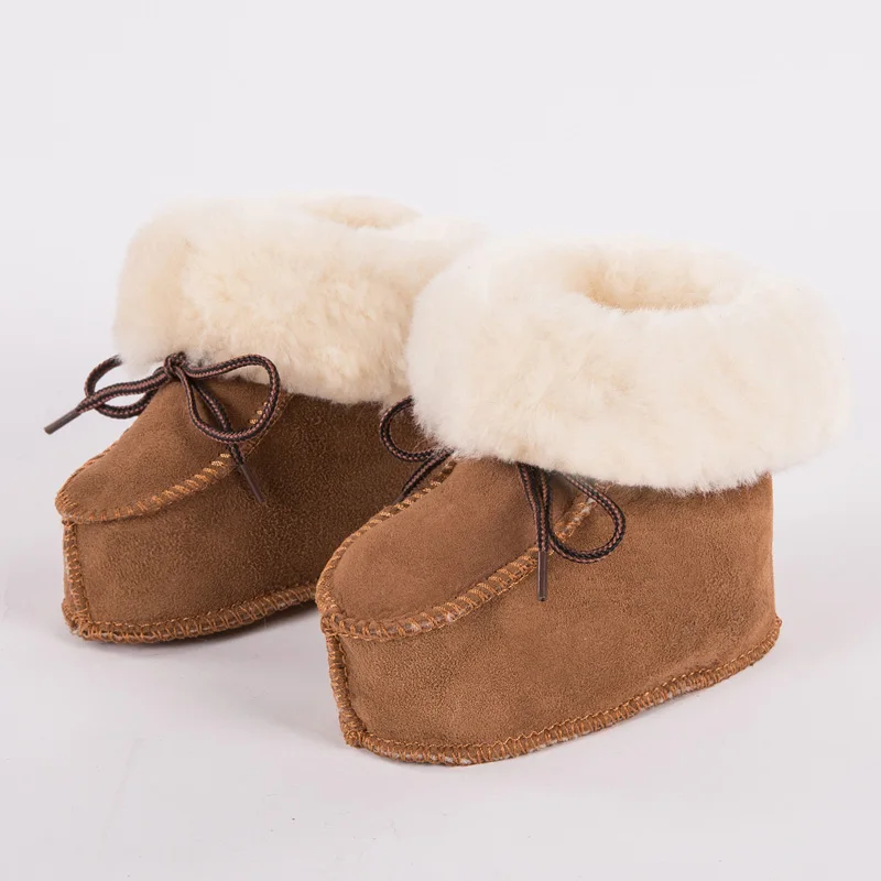 FUR123 Winter Genuine Leather Baby Shoes Boots Infants Warm Shoes