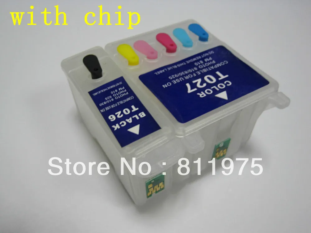 

T026 T027 Refillable ink Cartridge for EPSON Stylus Photo 810 820 830 830U 925 935 Printers with auto reset chip