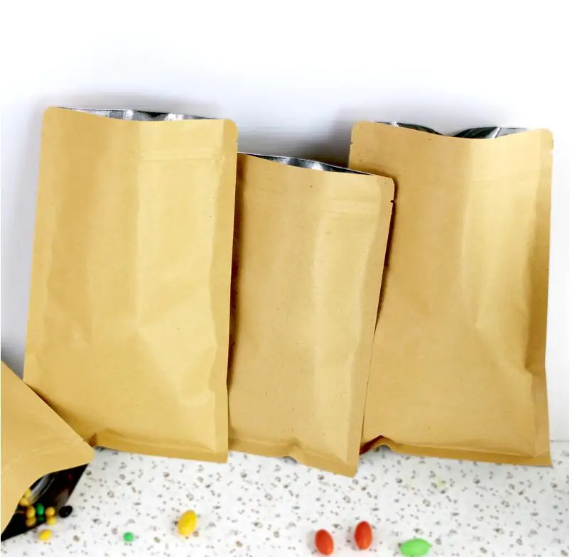 100pcs kraft paper bag food packaging bags ziplock coffee candy package