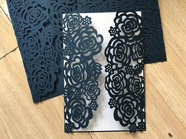 aliexpress com buy 25pcs dark navy blue rose laser cut invitations