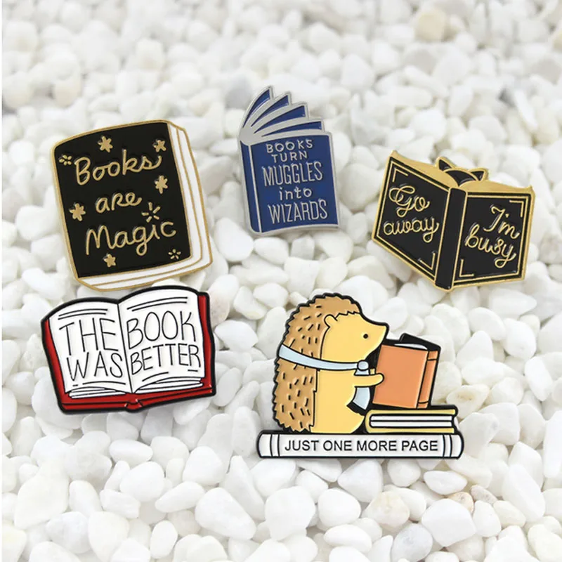 

LISTE&LUKE Cartoon Series Badge Literature Brooch Books Are Magic The Book Was Better Just One More Page Denim Brooch