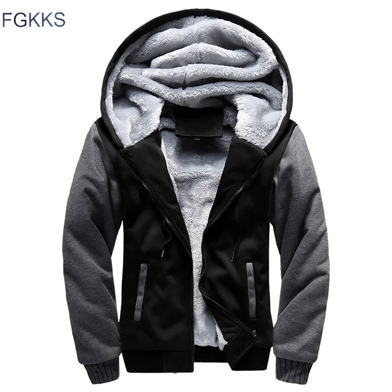 

FGKKS Men Warm Hoodies Winter Jacket Fashion Thick Men's Hooded Sweatshirt Male Warm Fur Sportswear Tracksuits Mens Coat