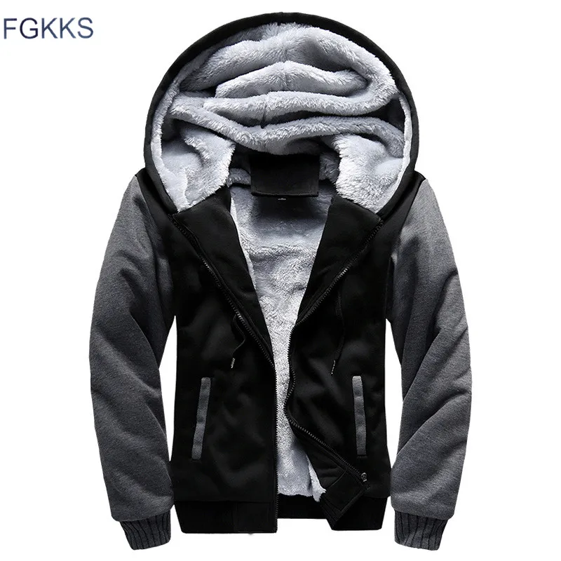 FGKKS Men Warm Hoodies Winter Jacket Fashion Thick Men's Hooded Sweatshirt Male Warm Fur Sportswear Tracksuits Mens Coat
