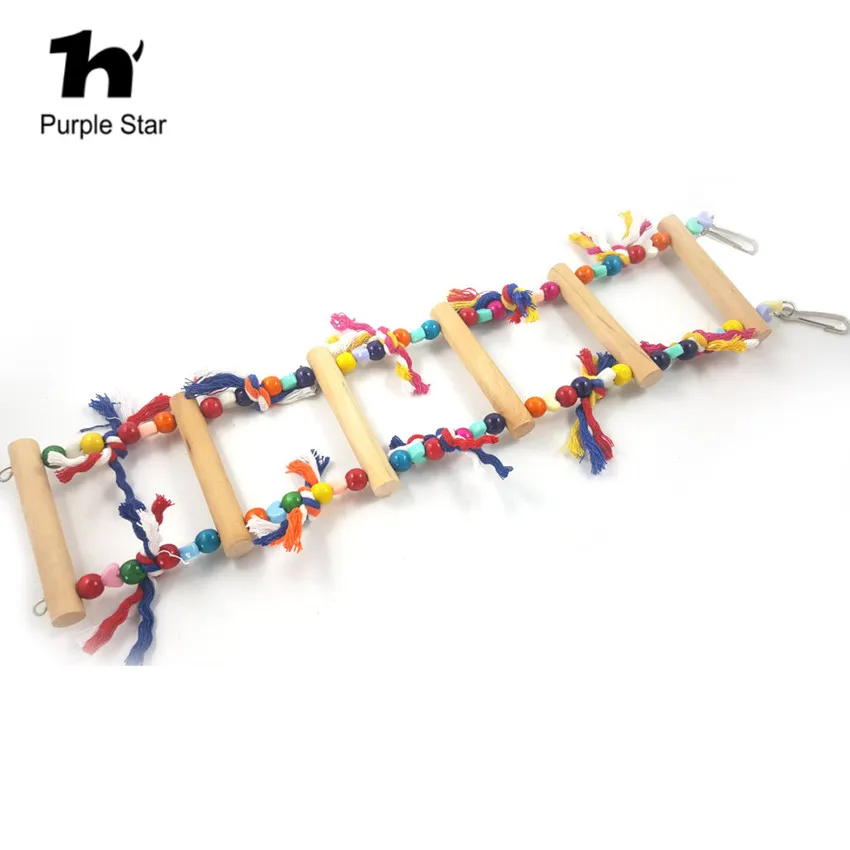 Purple Star 10*48cm Pet Parrot Colorful Wood Ladder Cotton Rope Bite Toy Cage Pendant Decor Macaw Cockatiels Climb Swing Toys