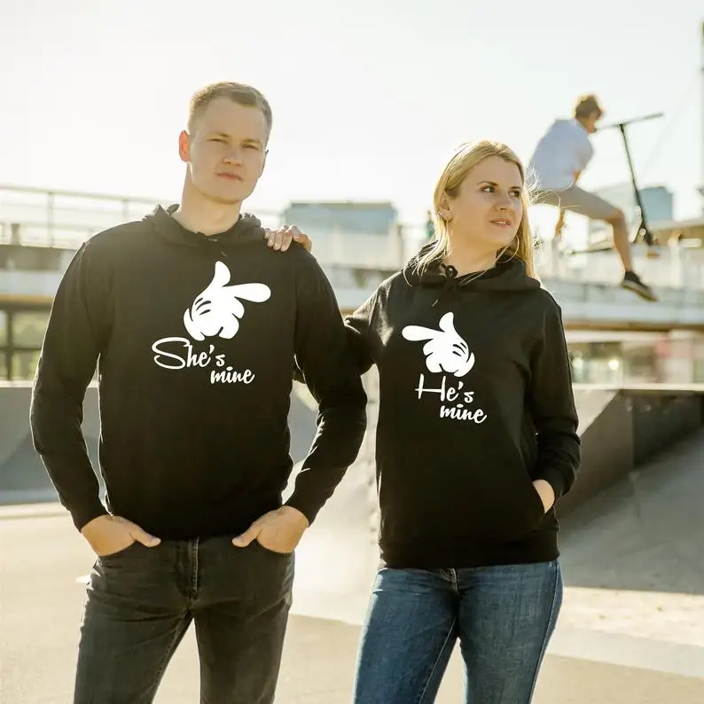 

Sugarbaby New Arrival He is mine She is Mine Funny Couples Sweatshirt Couple hoodies Long Sleeve Matching Hoody drop ship