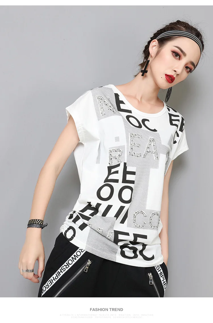 Новинка, летняя женская футболка Harajuku, сексуальная и Клубная футболка с надписью и алмазным принтом, Новые Топы с коротким рукавом и дырками