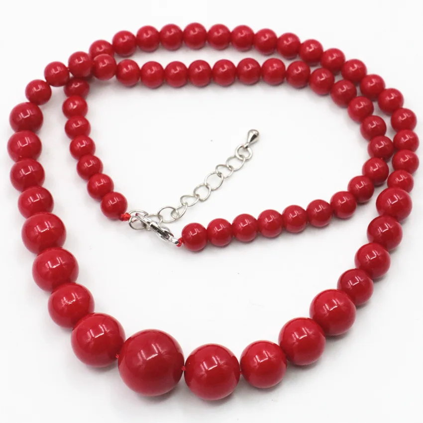 Artificial Coral Red Stone for Women Jewelry Making 6-14 Mm Beautiful Round Beads DIY Charms Chains Red Necklaces 18 Inches