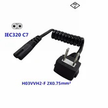JP США Plug NEMA 1-15 P 2PIN МЭК 60320 C7 AC короткие Портативный шнур 2 двухштырьковыми вилками 20 см ПУ выдвижной Весна Мощность кабель
