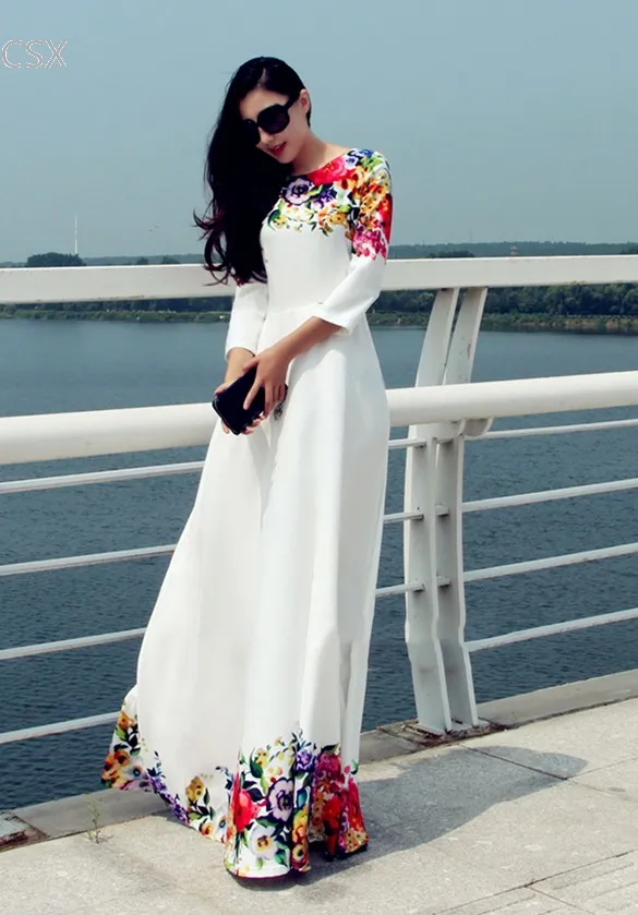 MwOiiOwM женское модное тонкое длинное платье трапециевидной формы с круглым вырезом и рукавом 3/4 с высокой талией с цветочным принтом 29