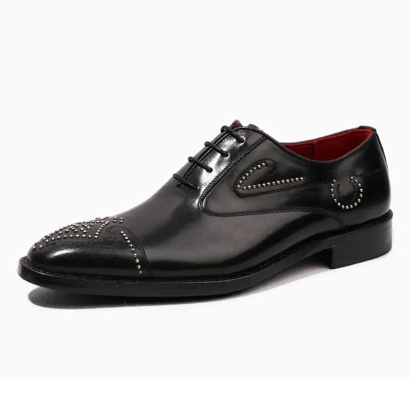 Main Black Rivets Véritable Hommes Chaussures Cuir Grimentin À Robe Noir Luxe En La Mariage Personnalisé De Pq0ExZg