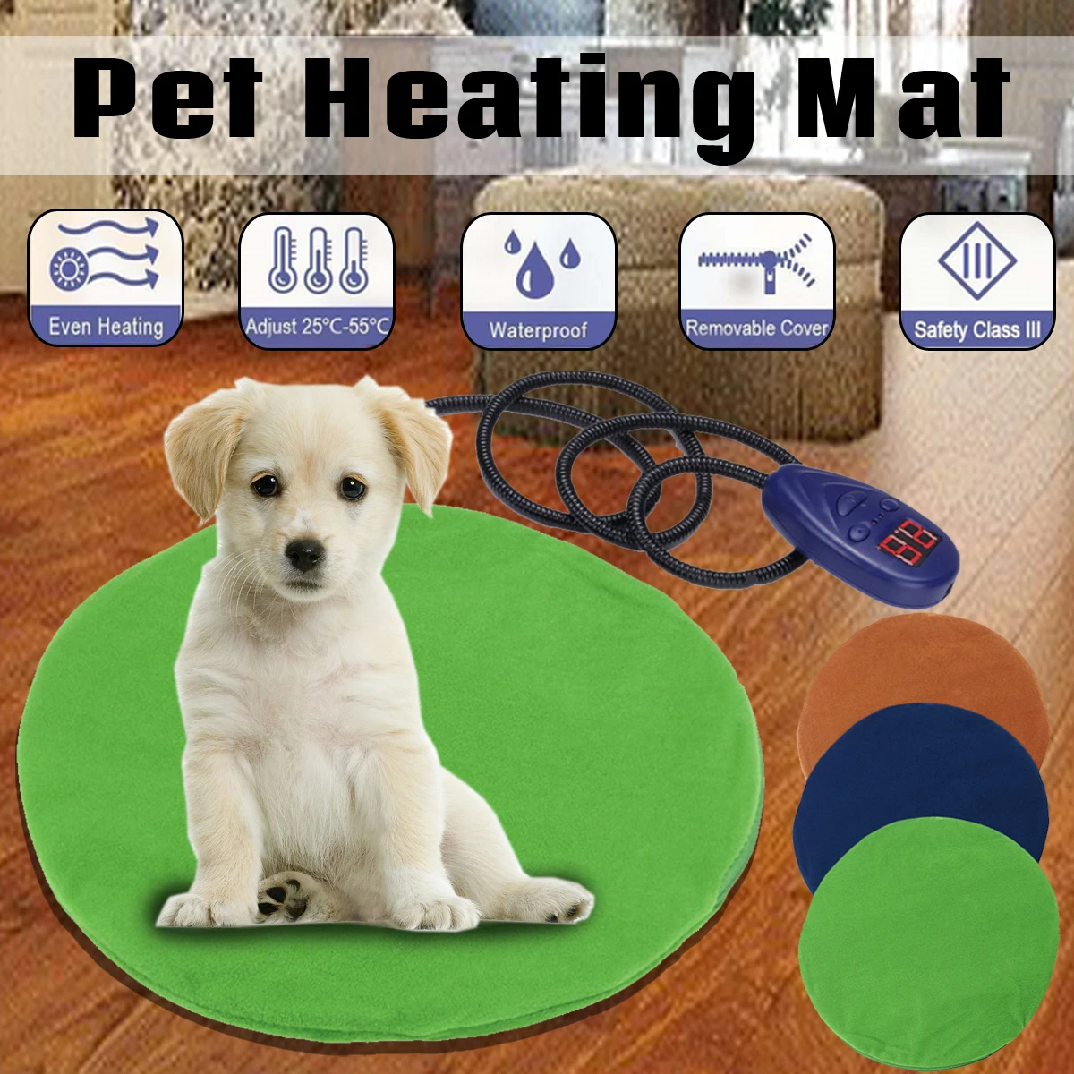 

12V Pet Dog Kitten Waterproof Electric Heating Heated Pad Mat Thermal Protection Bed Temperature Adjustable Winemaking Mat 30cm