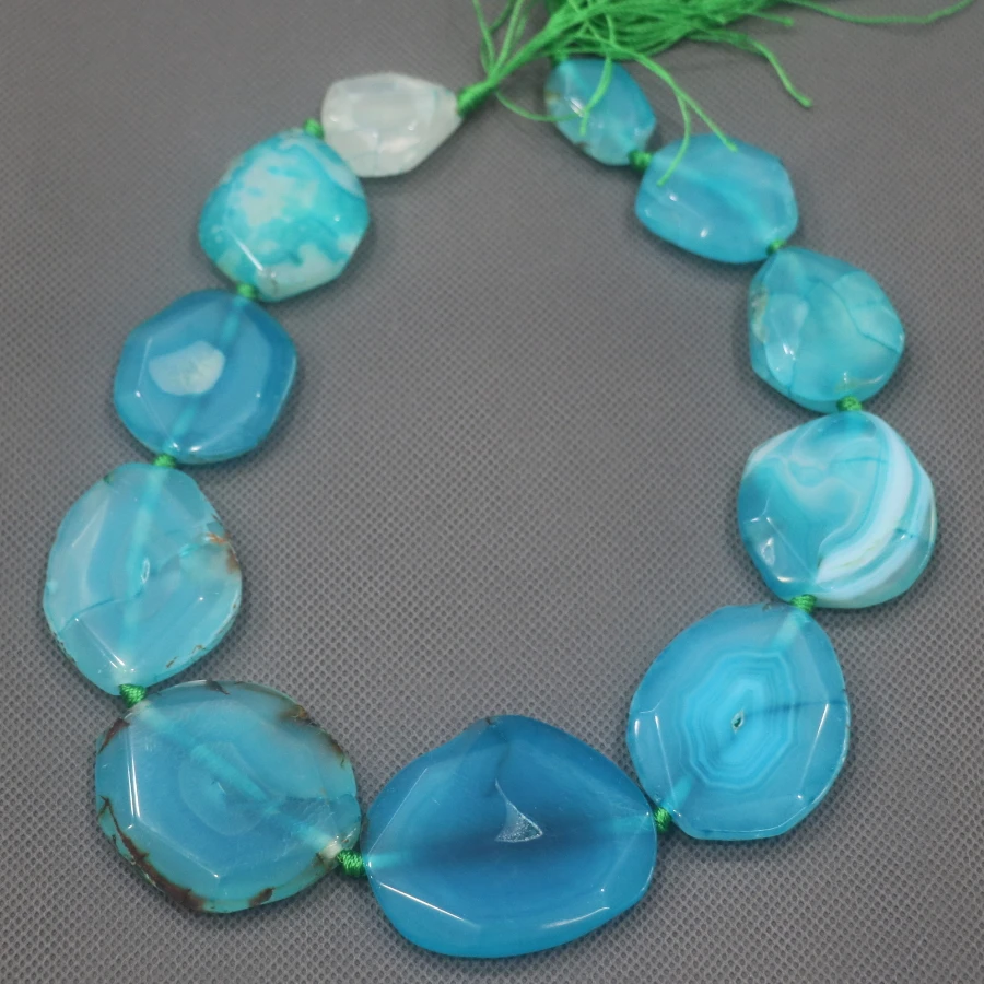 

25-45mm Large Stone Slab Slice Beaded, Natural Aqua Druzy Faceted Stone Beads Gems Stone Connector Pendant 15.5inch Strand