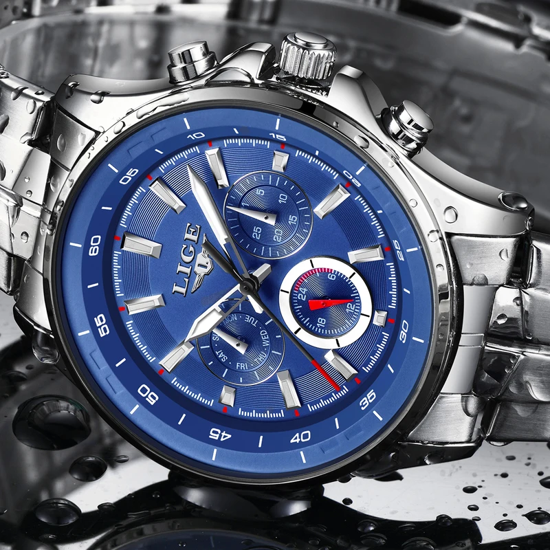 

Mens Watches Top Brand Luxury LIGE Waterproof Military Sport Watch Stainless Steel Multi-function Quartz Clock Relogio Masculino
