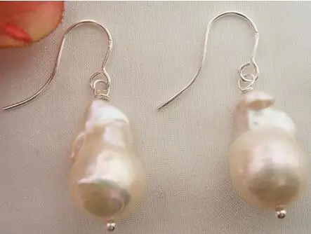 

Hot sale Free Shipping>>>>19x13mm White Keshi Baroque Pearl Earrings 925 silver