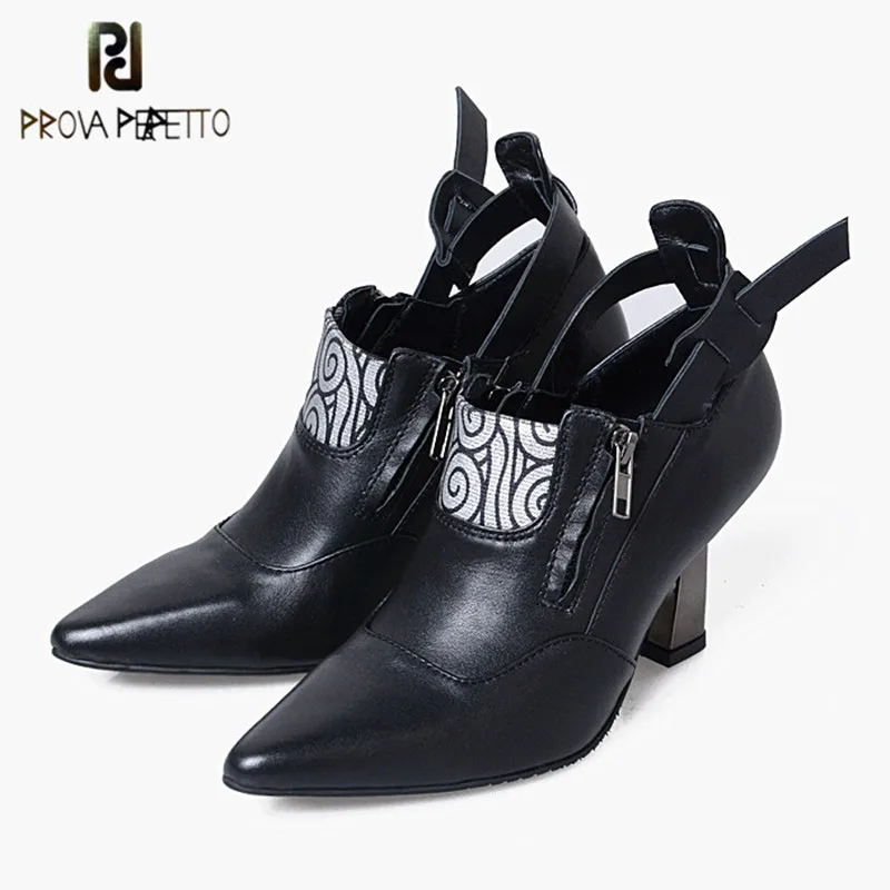 

Prova Perfetto Spring Original Design Pointed Toe Mixed Color Single Shoes Patchwork Genuine Leather Spike High Heel Shoes