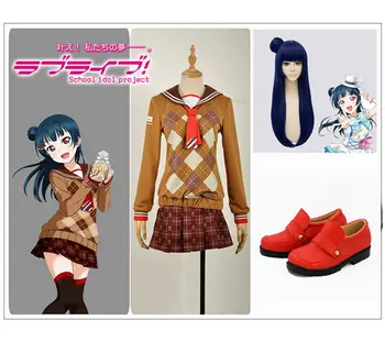 

LoveLive!SunShine! Aqours Tsushima Yoshiko Chocolate Valentine's Day Cosplay Costume Custom Coffee Sailor Suit Skirt Wig Shoes