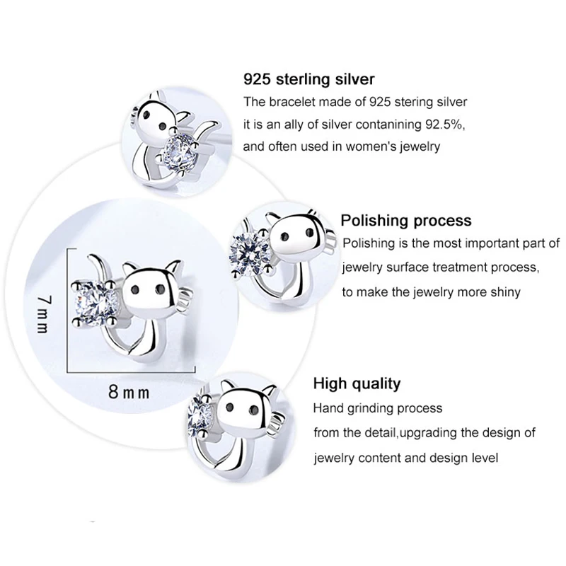 GAGAFEEL, Стерлинговое Серебро, милые серьги в виде кота для девочек и женщин, романтические CZ циркониевые серьги-гвоздики, модное ювелирное изделие, подарок