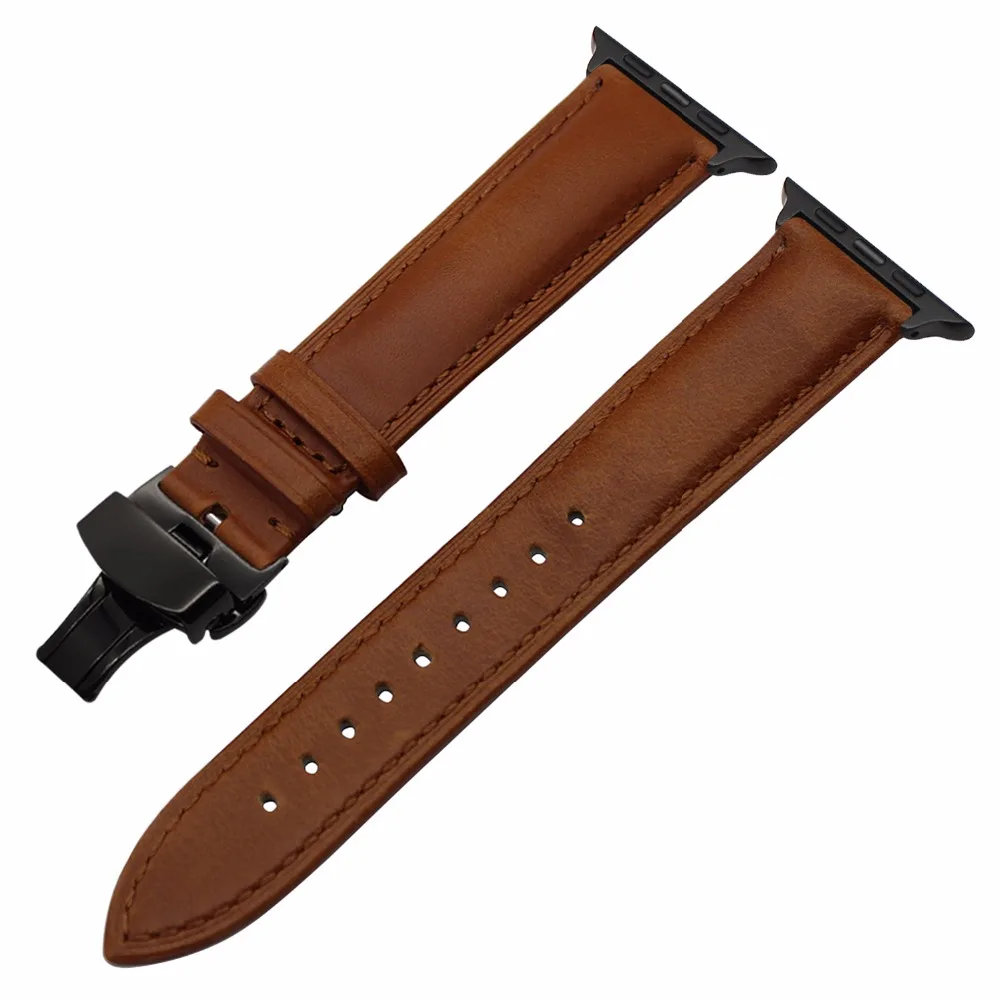 Ремешок итальянский из натуральной кожи для iWatch Apple Watch SE 6 5 4 3 2 38 мм 40 42 44 стальной