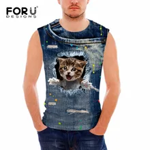 FORUDESIGNS/бренд для мужчин безрукавки для женщин хлопок спандекс жилет майка 3D кошка джинсы Тонкий Бодибилдинг мужской