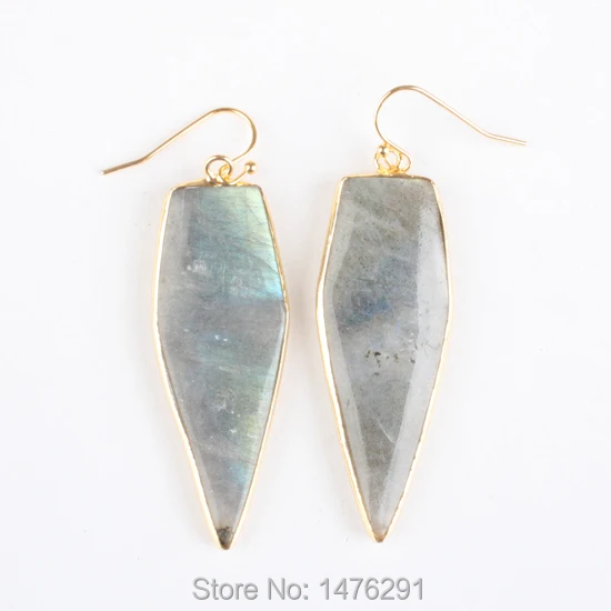 

2018 New Labradorite Turquoises Shield Golden Hook Dangle Earrings 1 Pair
