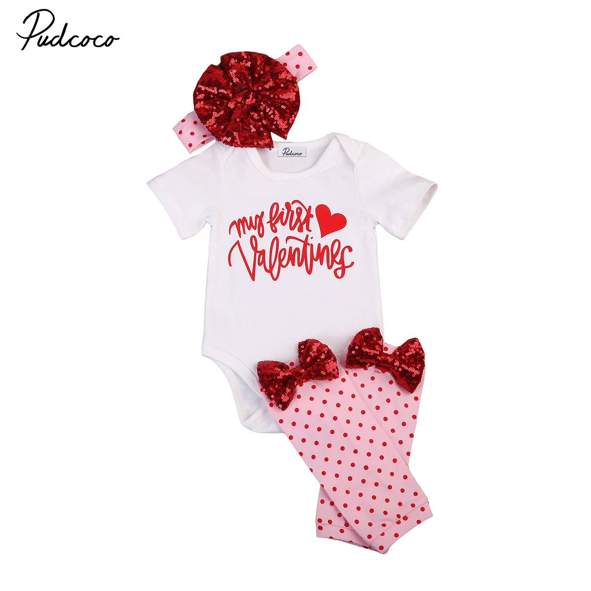 

Pudcoco 4Pcs HOT Clothes Newborn Baby Girl Valentine Letter Romper Polka Dots Leg Warmers Infant Baby Sequin Outfits Set
