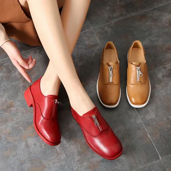 

2019 Spring Handmade Leather Women's Shoes Fashion Casual Dress Shoes Retro Single Shoes Women