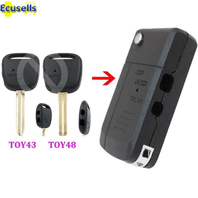 

Modified folding Flip Side 2 button Remote Key Shell Smart Car Key Housing case Cover for Toyota TOY48 TOY43 uncut