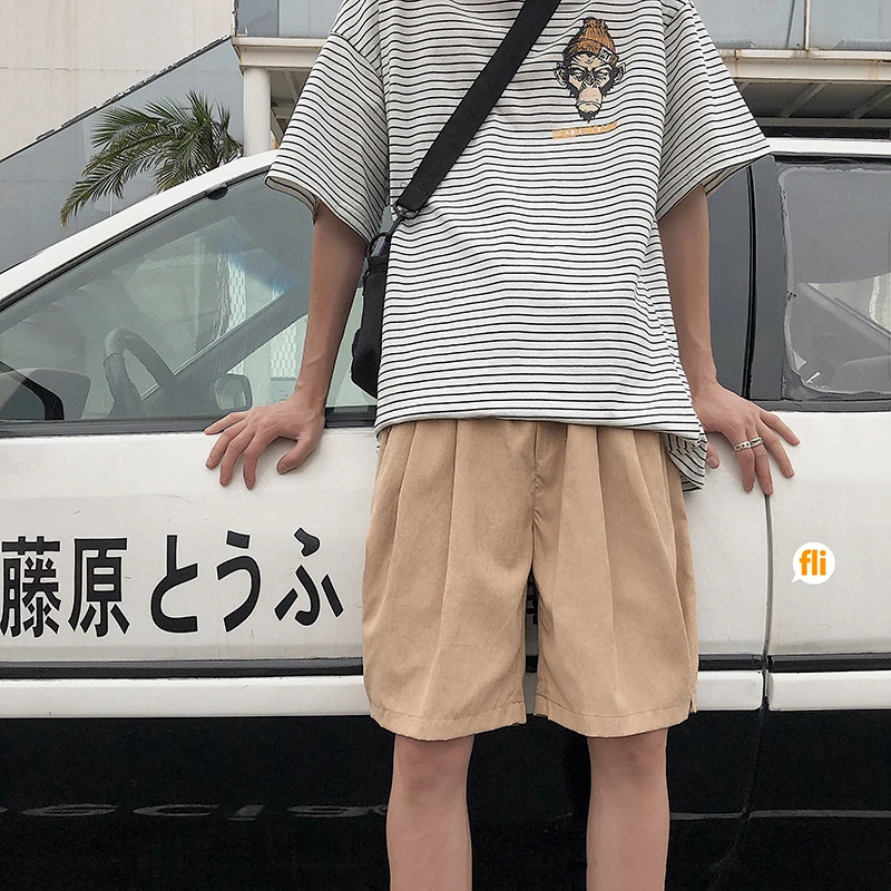 Летние корейские мужские повседневные свободные тонкие однотонные прямые шорты с эластичной резинкой на талии до колена облегающие брюки Homme M-2XL