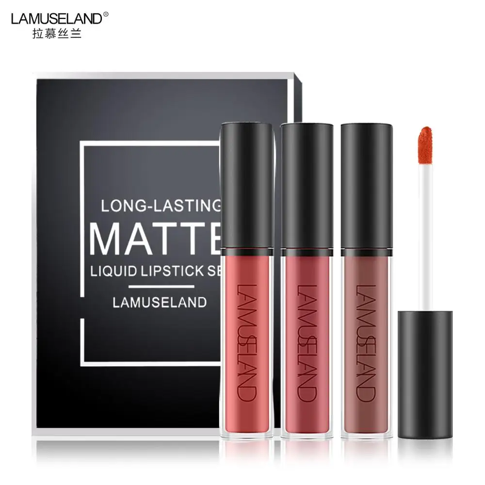 

3Pcs/Lot 12 Colors Waterproof Long-Lasting Matte Lipstick Lip Gloss 3.5g Makeup Brand LAMUSELAND #LA03