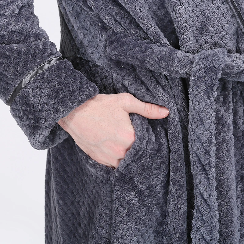 Men Women Winter Extra Long Thicken Grid Flannel Warm Bath Robe Luxury Soft Thermal Bathrobe Mens Dressing Gown Male Sexy Robes