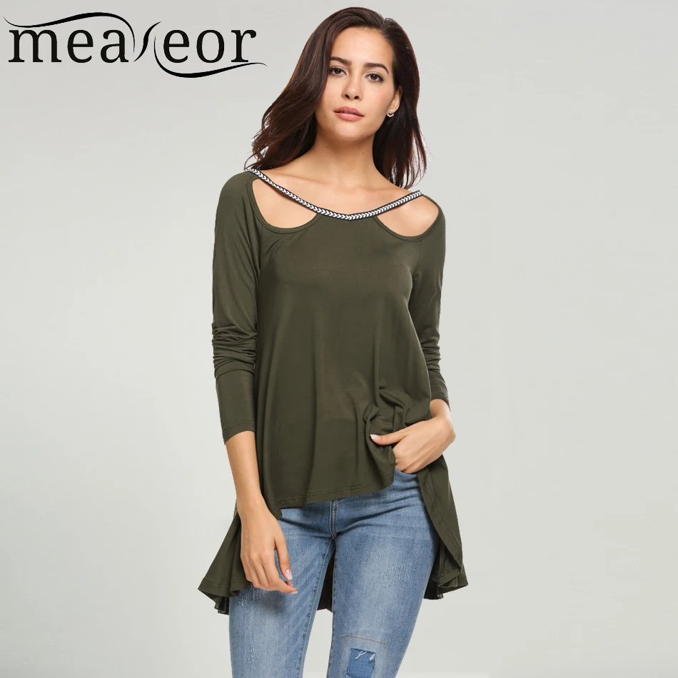 Long Sleeve Asymmetric Hem Printed T Shirt
