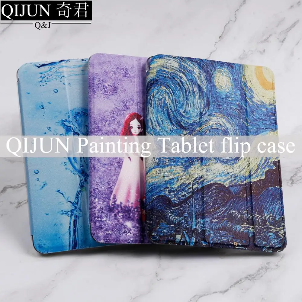 

QIJUN Cartoon flip case for Galaxy Tab A 10.1 2016 Smart wake Sleep fundas fold Stand Painted cover capa bag for TabA T580/T585