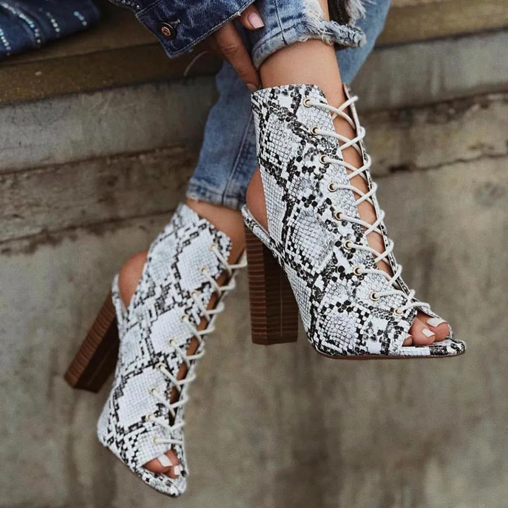 

Fashion Women's Summer Shoes sandals Open toe Party Sexy Bnadage Serpentine Printing High Heeled Sandals Party Casual